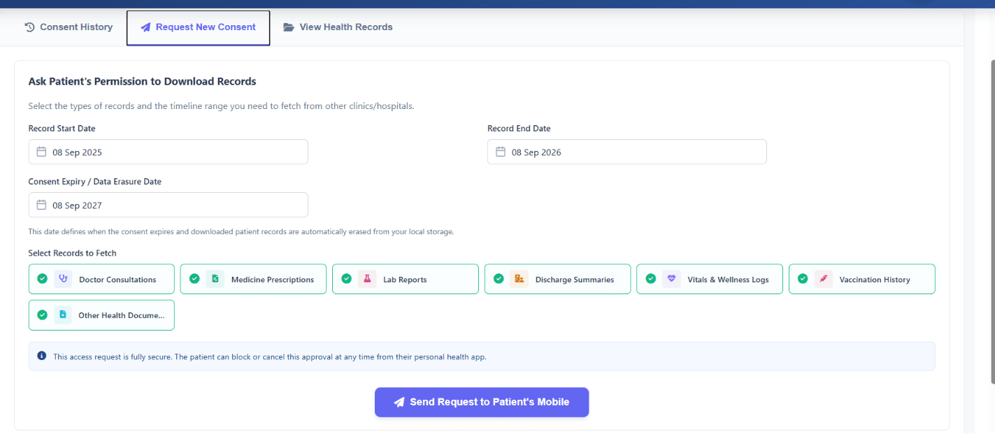 Cliniqwise ABDM M3 Patient Consent Request Screen