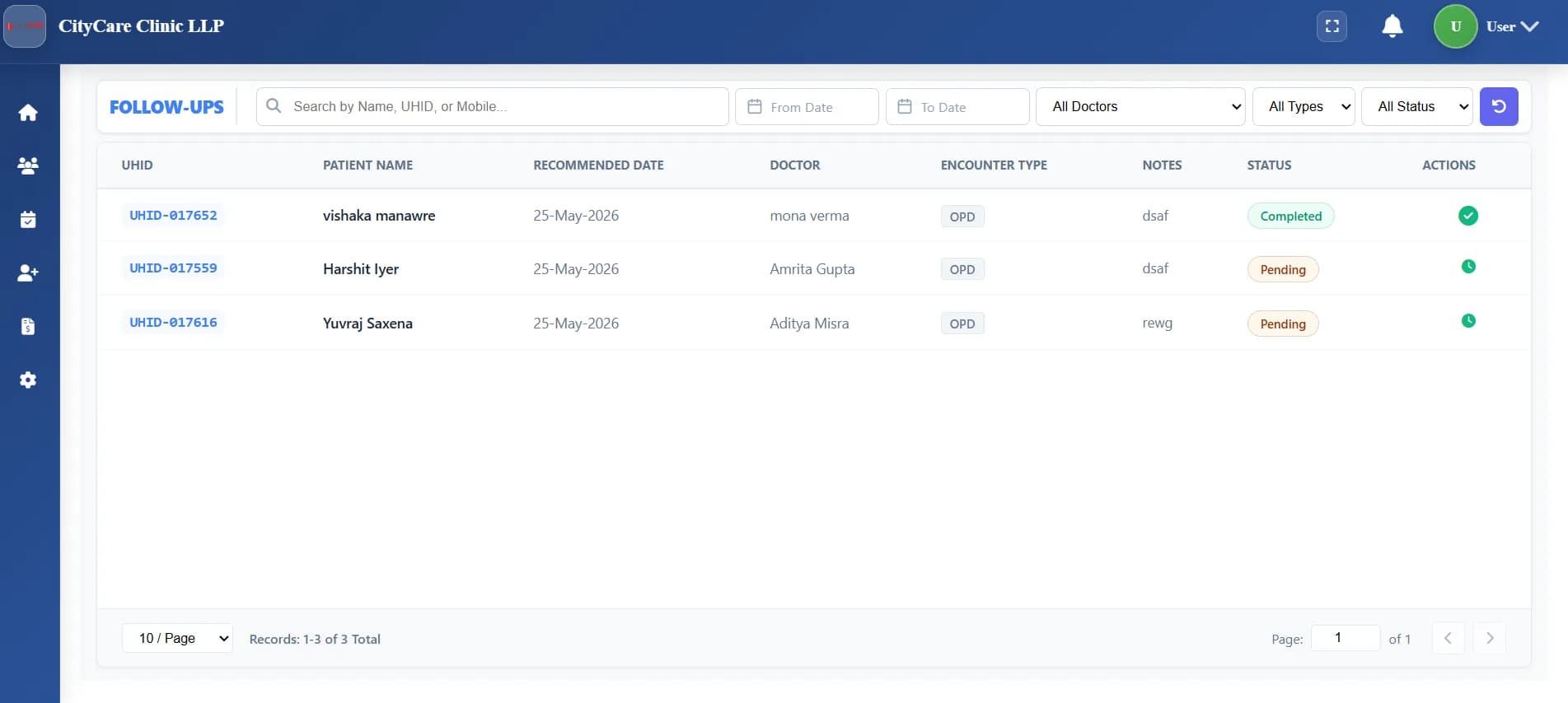 Doctor follow-up coordination app interface.