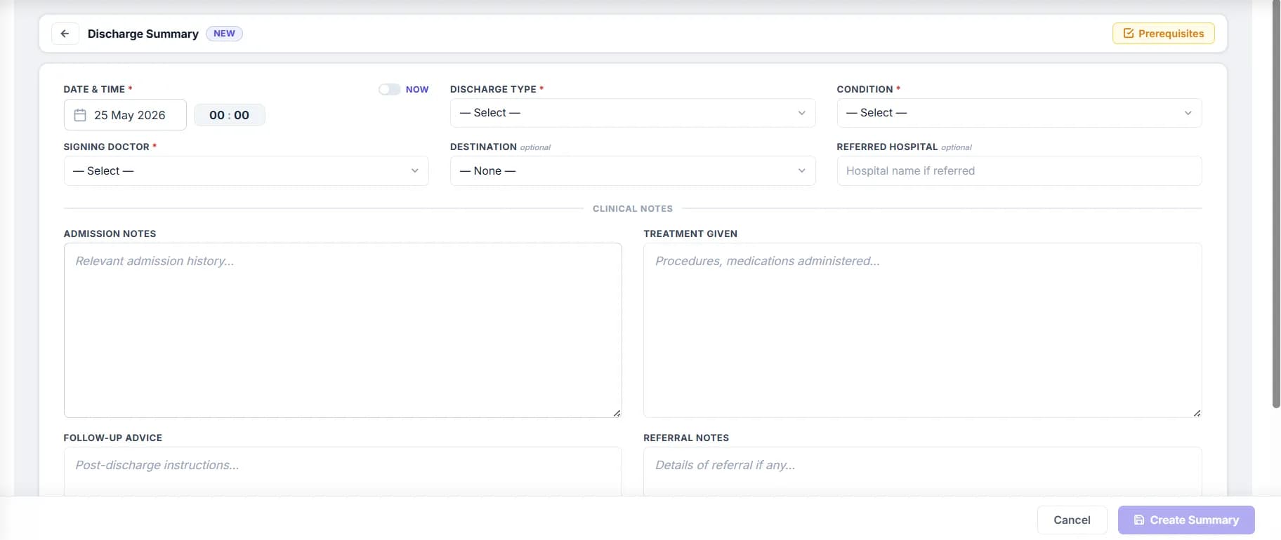 Standardized digital discharge summary with clinical coding for insurance claim submission